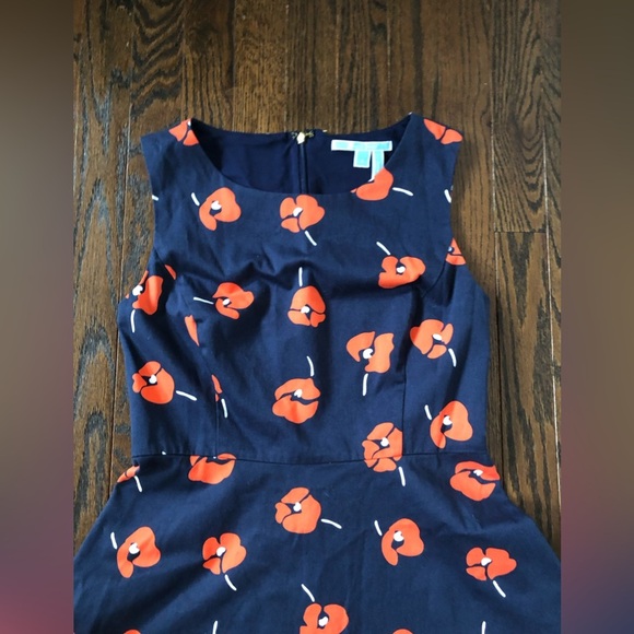 Draper James Women's 4 A-Line Navy Blue w/Orange Poppy Floral Sleeveless Dress - Picture 6 of 13